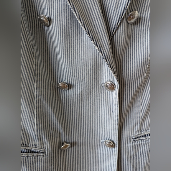 LOVE MOSCHINO Distressed Blue and White Striped Cotton Blazer US Size 2 - Picture 4 of 9